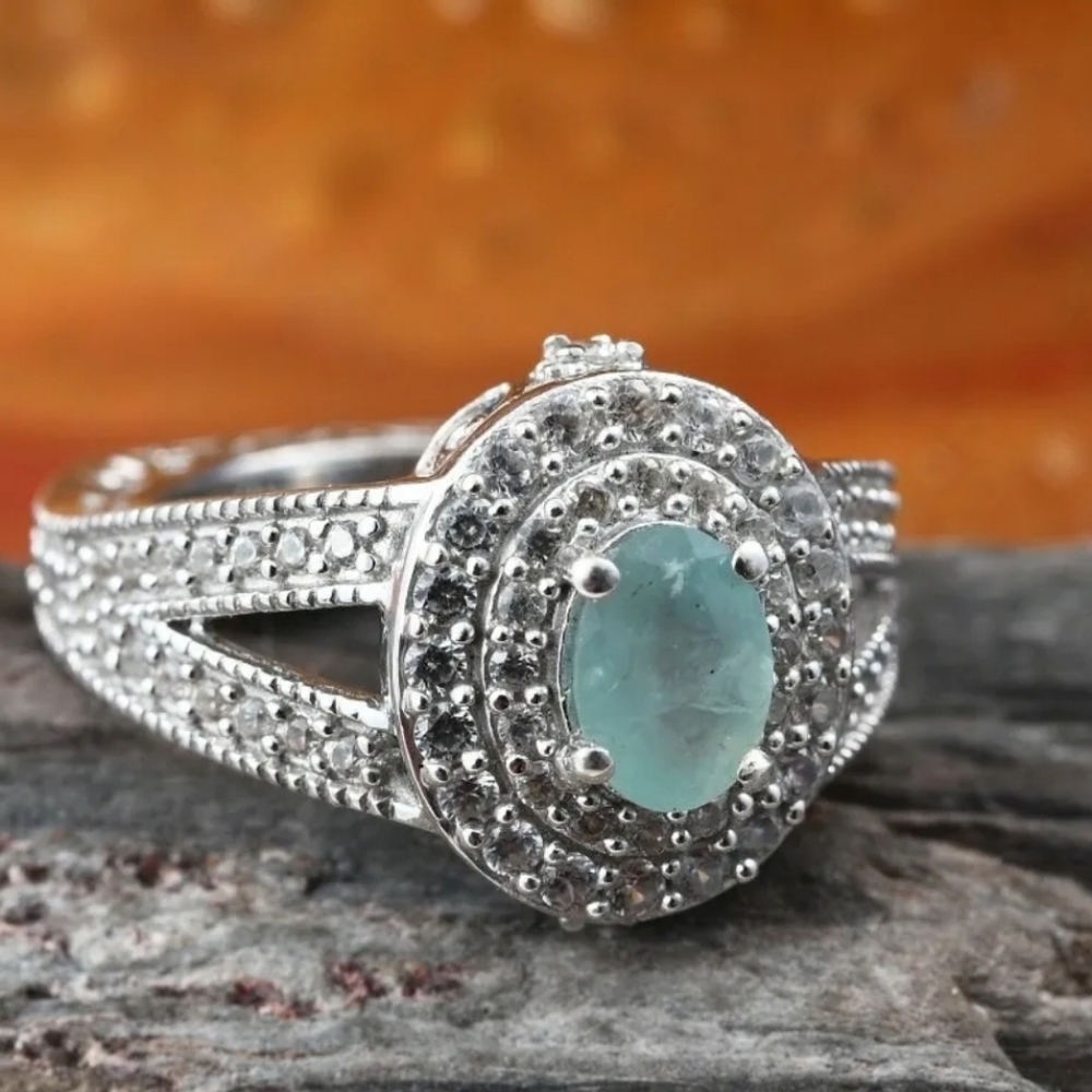 Grandidierite & Cambodian White Zircon Ring in Platinum/ Sterling Silver! Sz 5! - Picture 4 of 5
